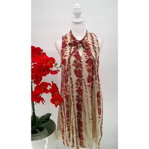 Coco Jaimeson Womens Multicolor Lace Detailing Neckline Tie Dress Large